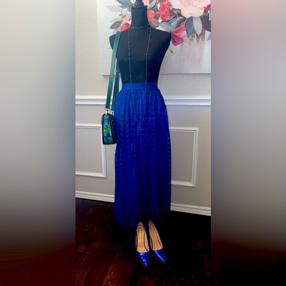 Blue Mesh A-Line Skirt || Size L